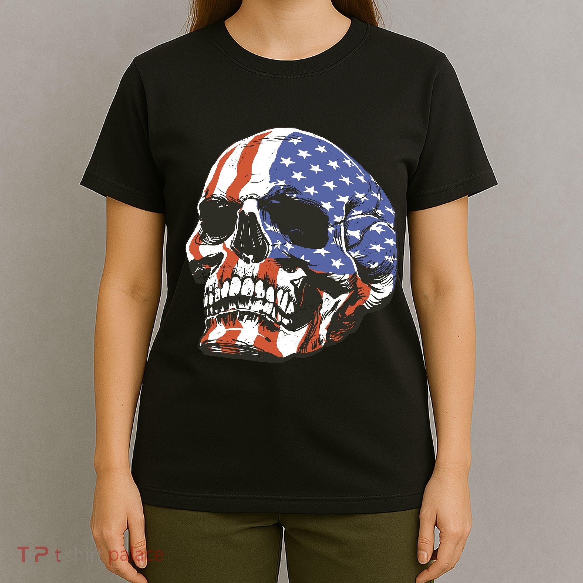 American Flag Patriotic Skull T-Shirt