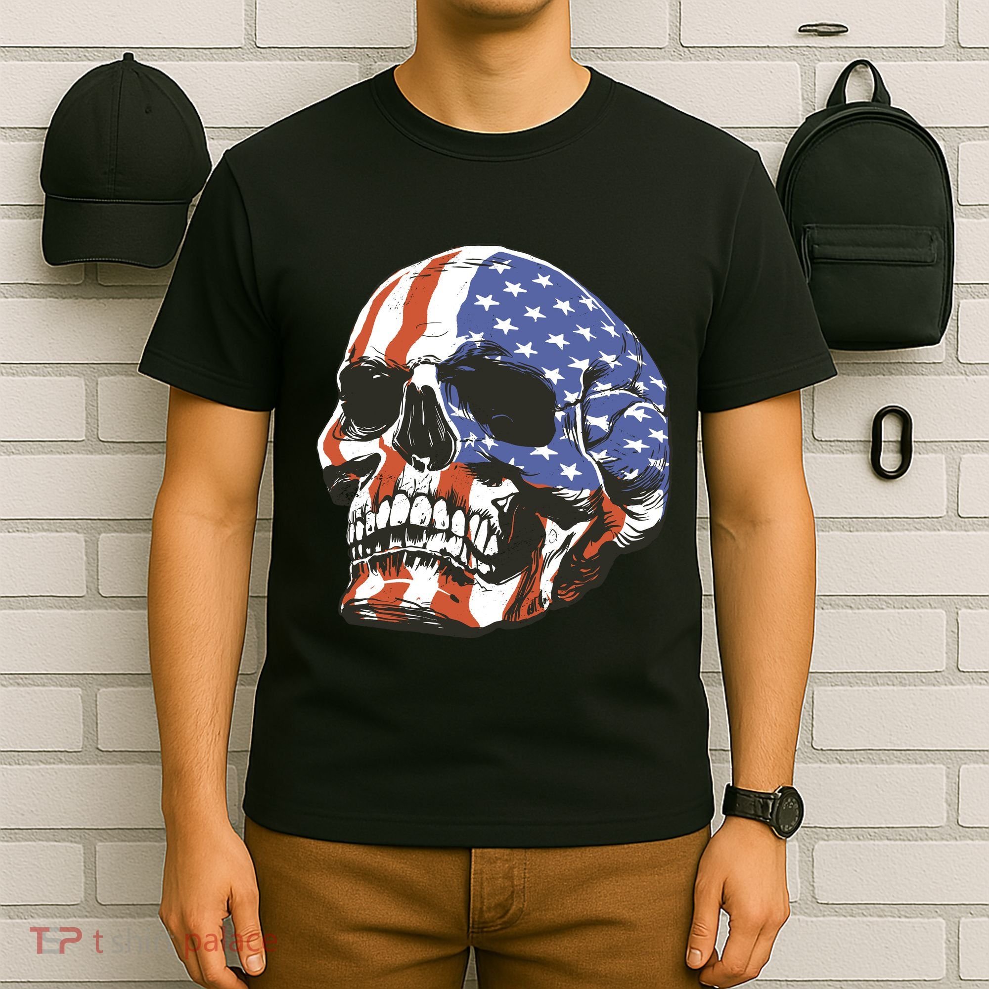 American Flag Patriotic Skull T-Shirt