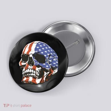 American Flag Patriotic Skull Button