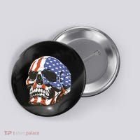 American Flag Patriotic Skull Button thumb 0