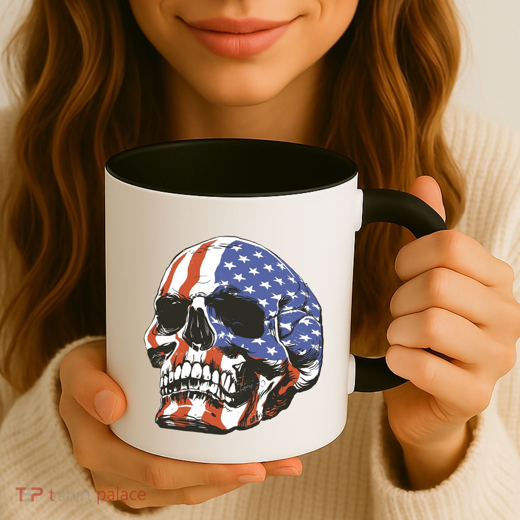 American Flag Patriotic Skull Coffee Mug