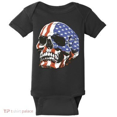 American Flag Patriotic Skull Baby Bodysuit
