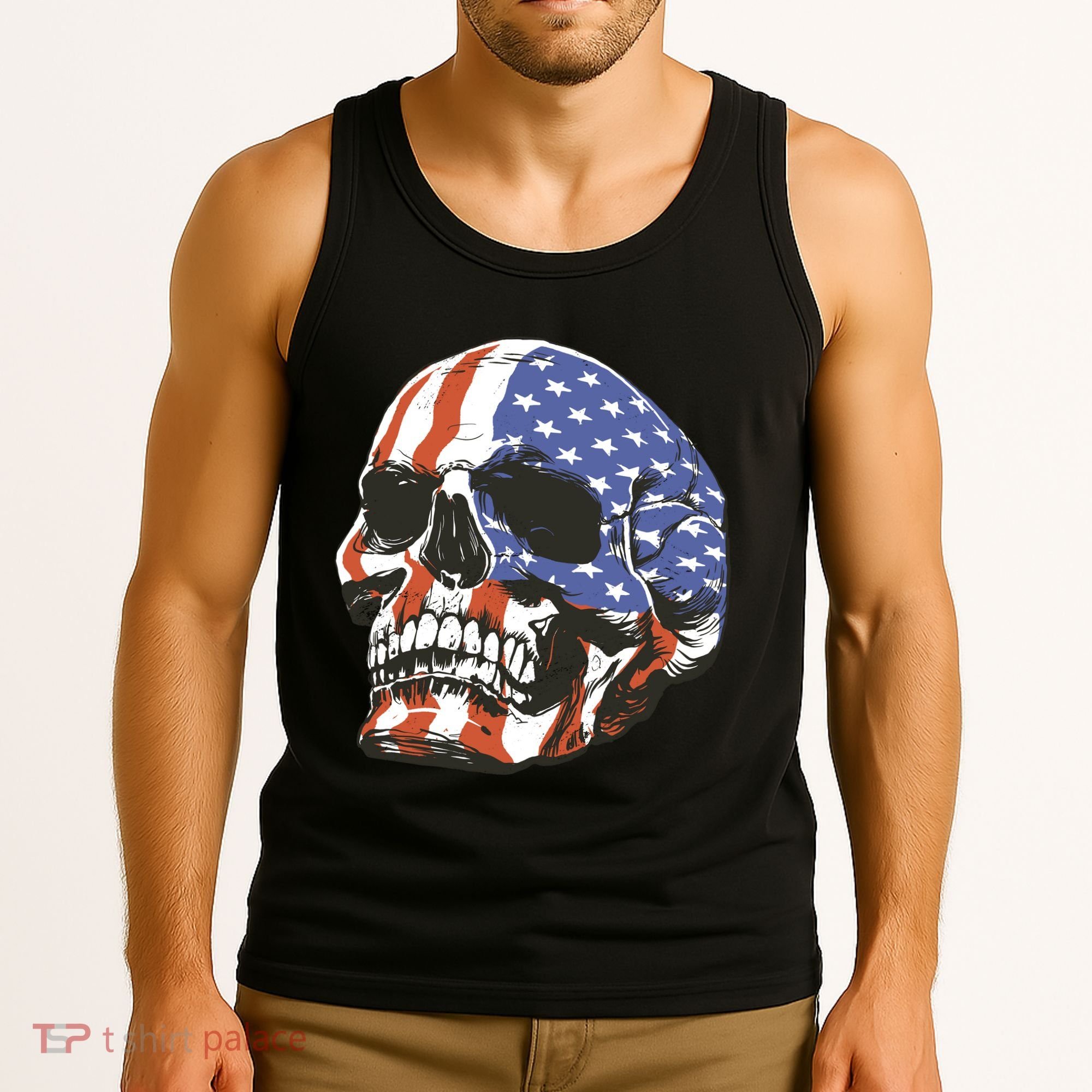American Flag Patriotic Skull Tank Top