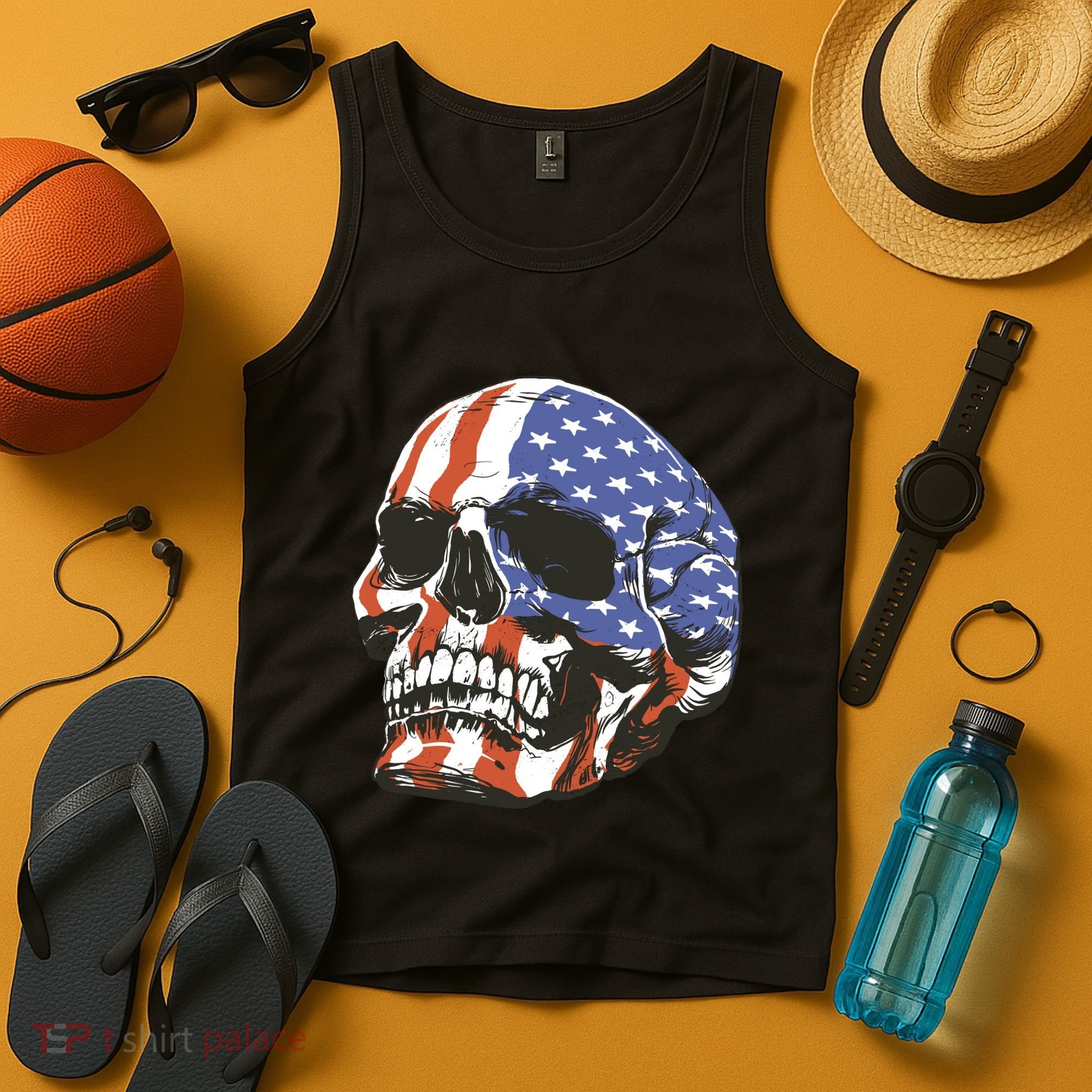 American Flag Patriotic Skull Tank Top