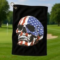 American Flag Patriotic Skull Golf Towel thumb 1