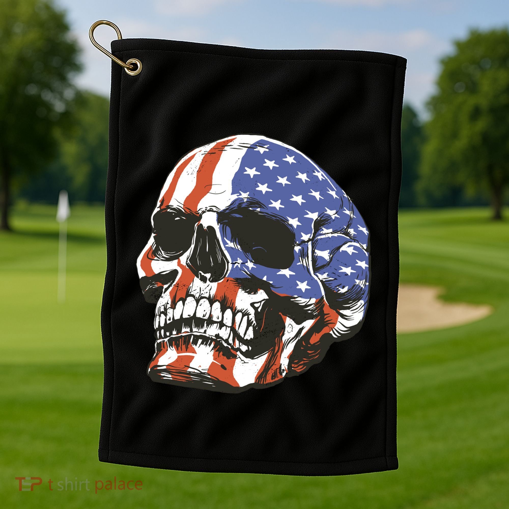 American Flag Patriotic Skull Golf Towel