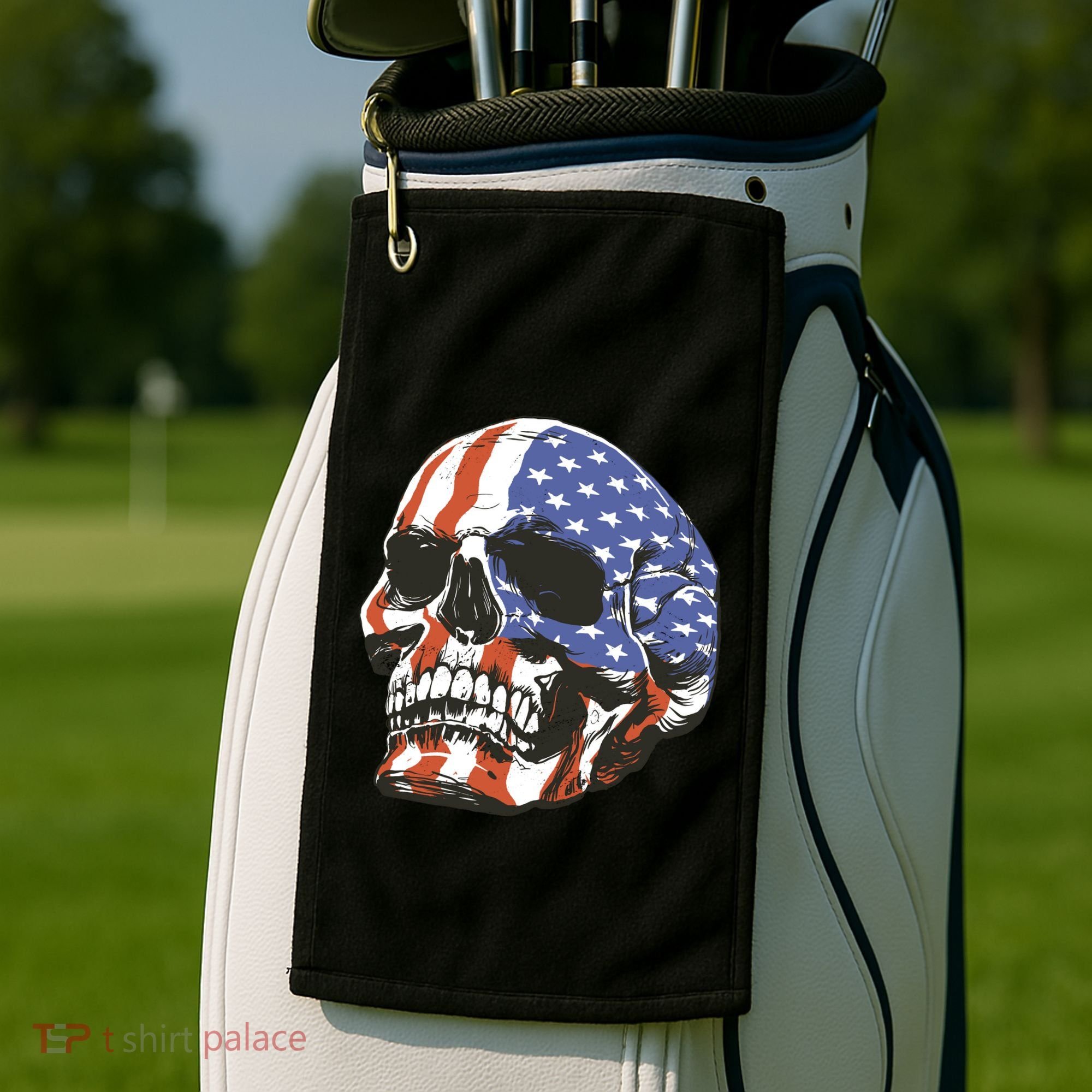 American Flag Patriotic Skull Golf Towel