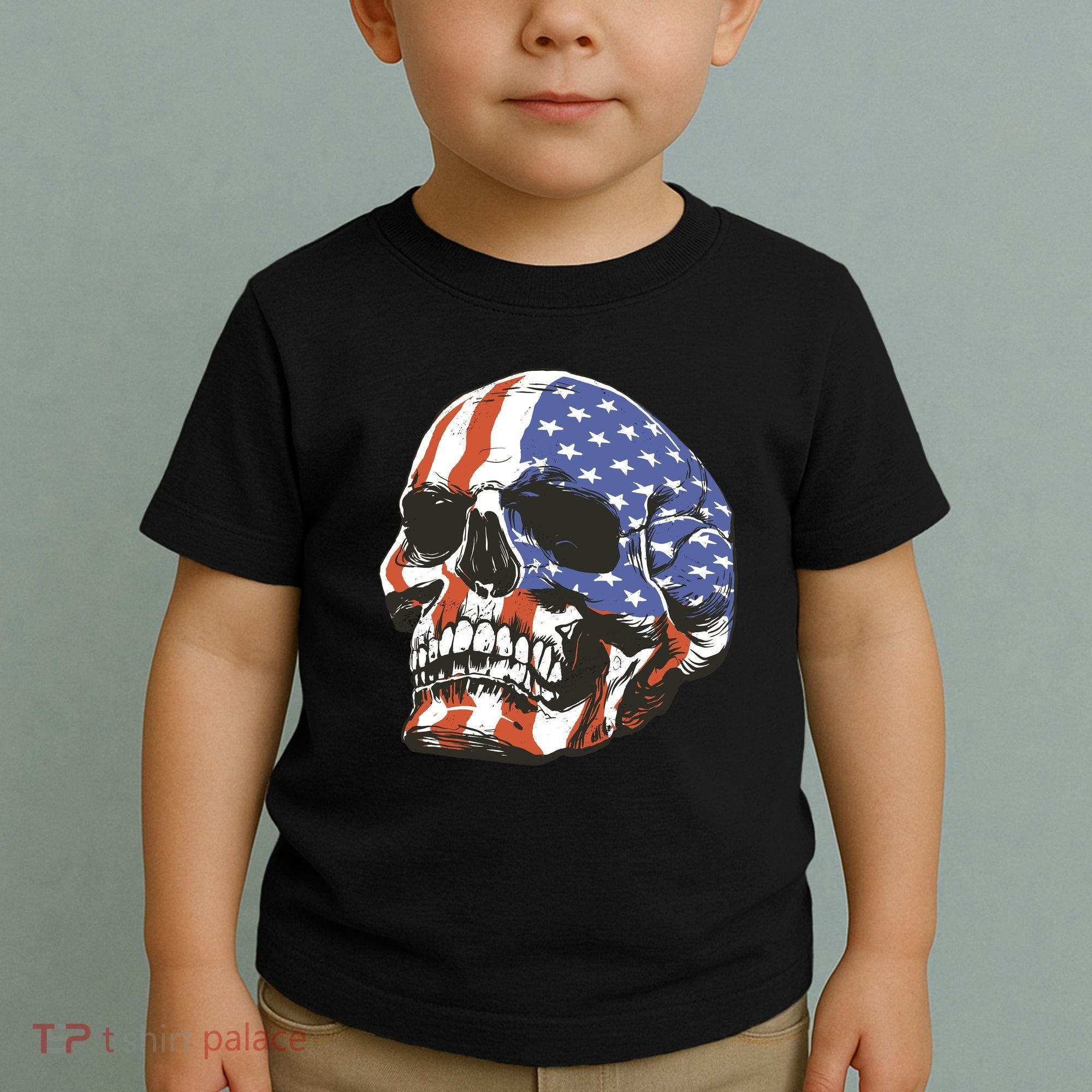 American Flag Patriotic Skull Toddler T-Shirt