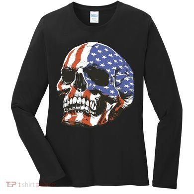 American Flag Patriotic Skull Women's Long Sleeve Shirt