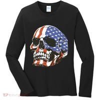 American Flag Patriotic Skull Women's Long Sleeve Shirt thumb 0
