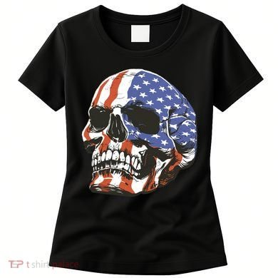 American Flag Patriotic Skull Women's T-Shirt