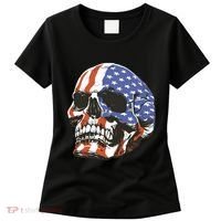 American Flag Patriotic Skull Women's T-Shirt thumb 0