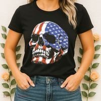 American Flag Patriotic Skull Women's T-Shirt thumb 2