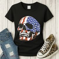 American Flag Patriotic Skull Women's T-Shirt thumb 3