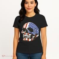 American Flag Patriotic Skull Women's T-Shirt thumb 4