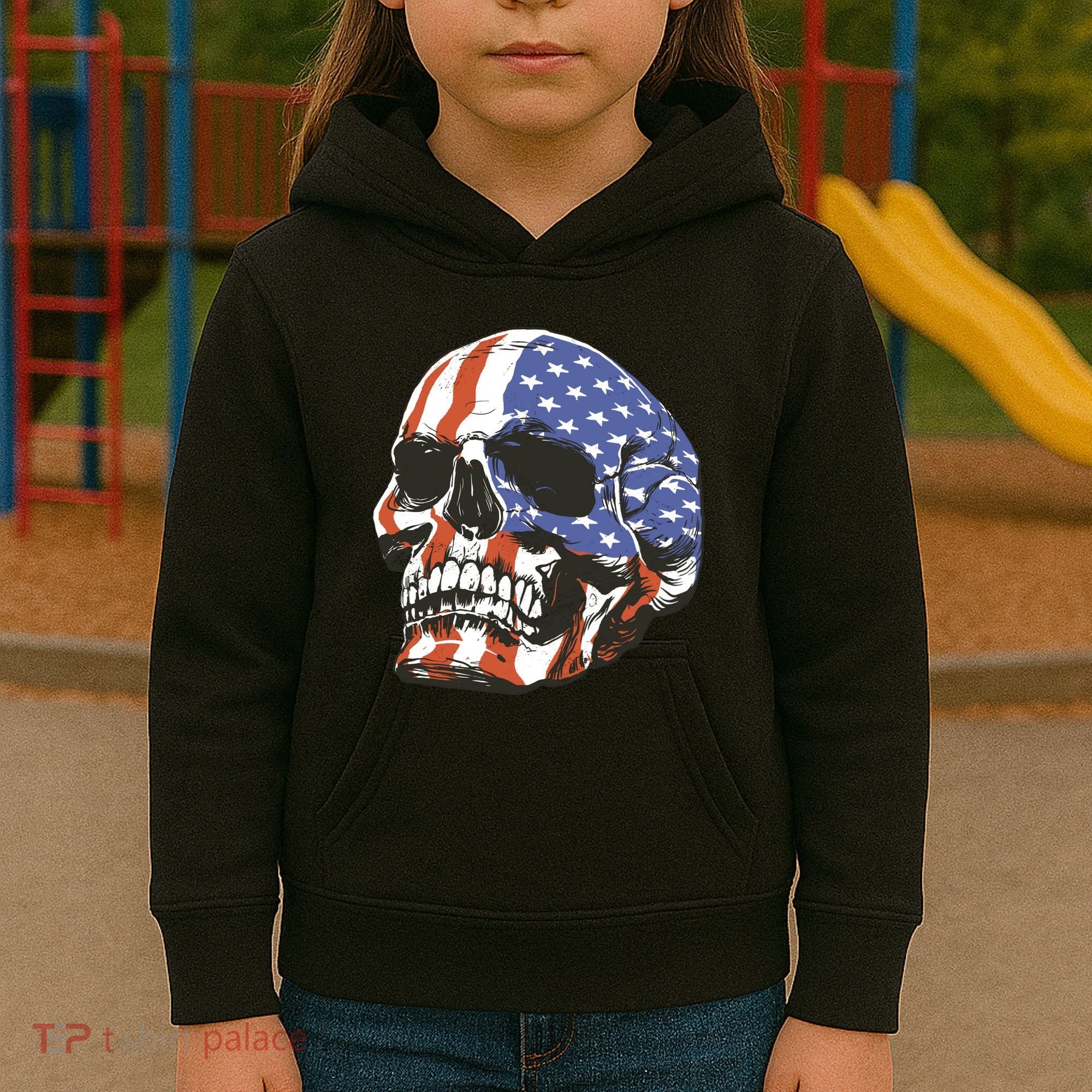 American Flag Patriotic Skull Kids Hoodie