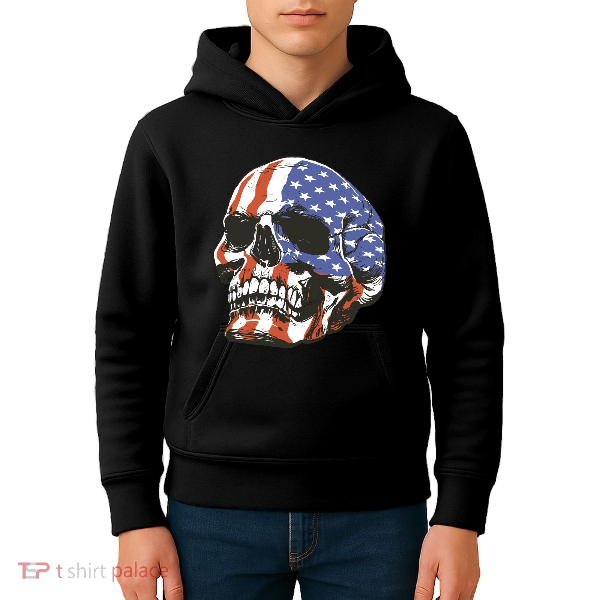 American Flag Patriotic Skull Kids Hoodie