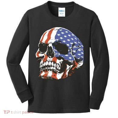 American Flag Patriotic Skull Kids Long Sleeve Shirt