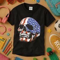 American Flag Patriotic Skull Kids T-Shirt thumb 3