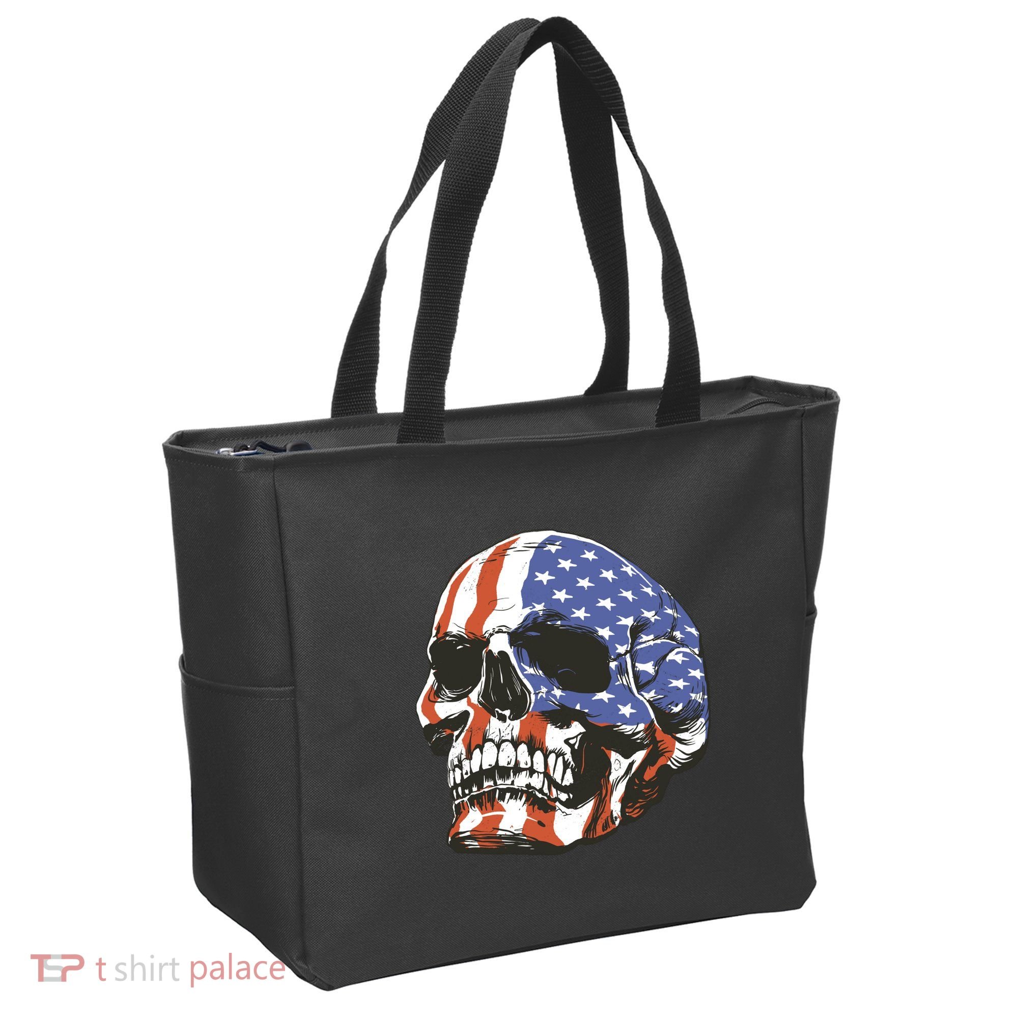 American Flag Patriotic Skull Tote Bag