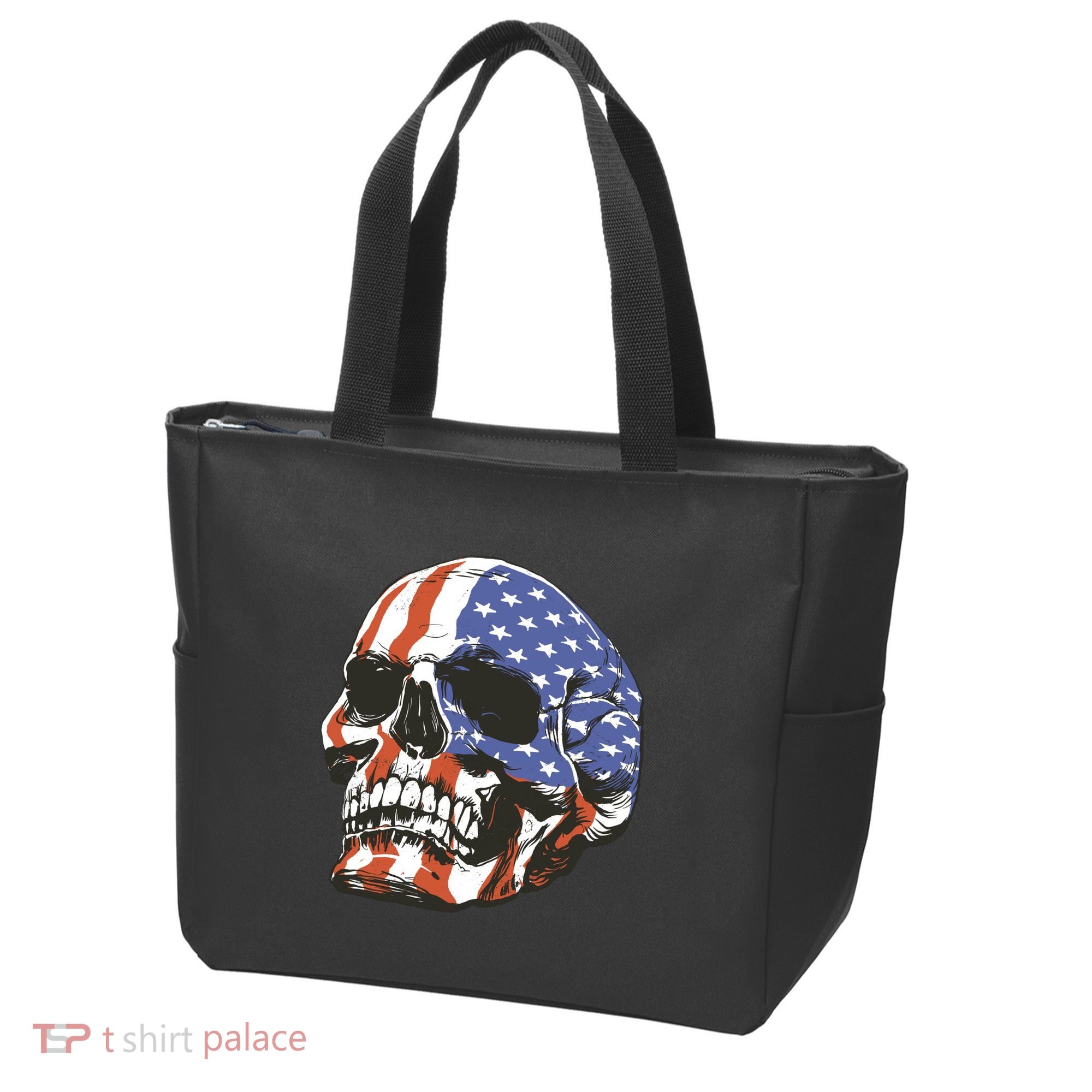 American Flag Patriotic Skull Tote Bag