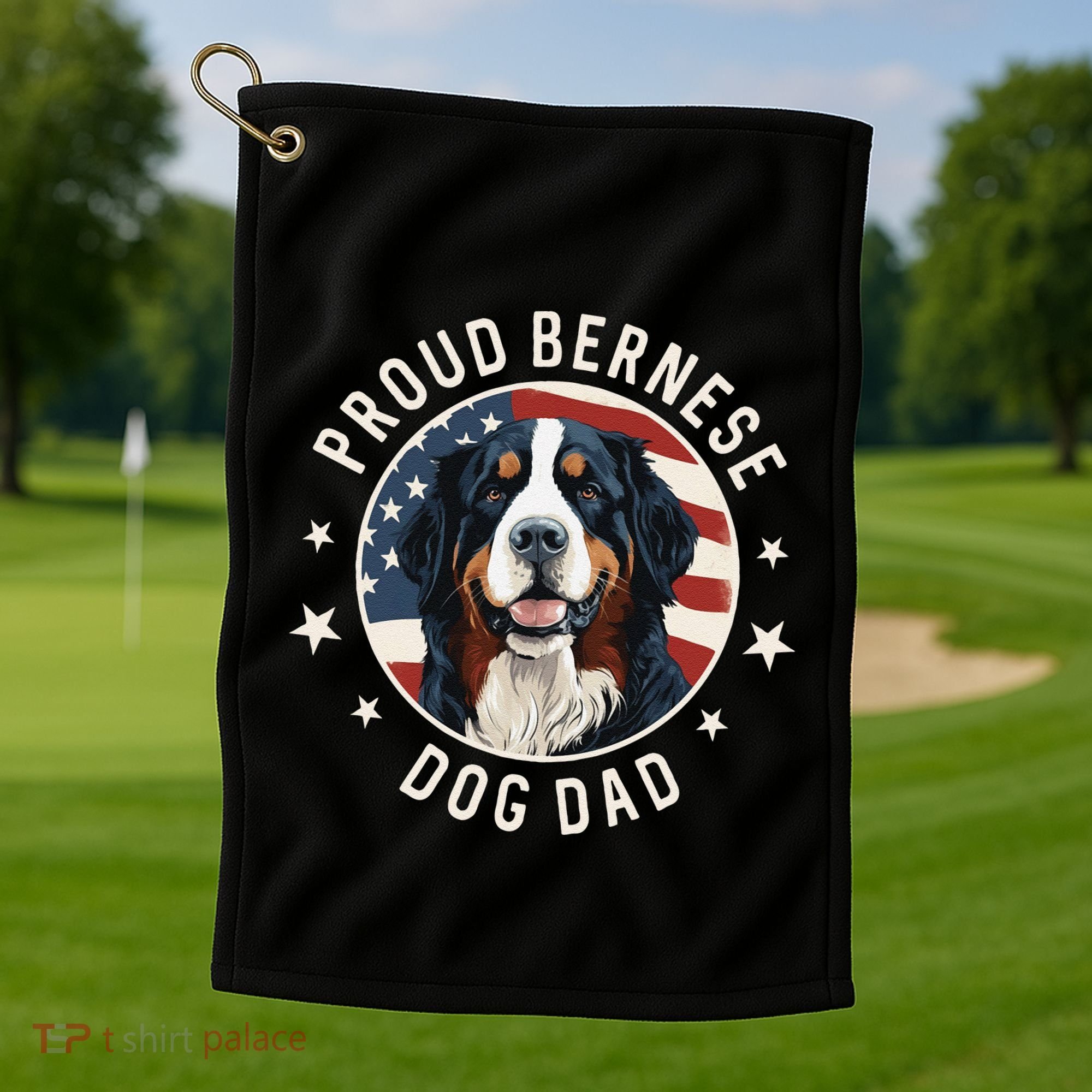 American Flag Proud Bernese Mountain Dog Dad Golf Towel