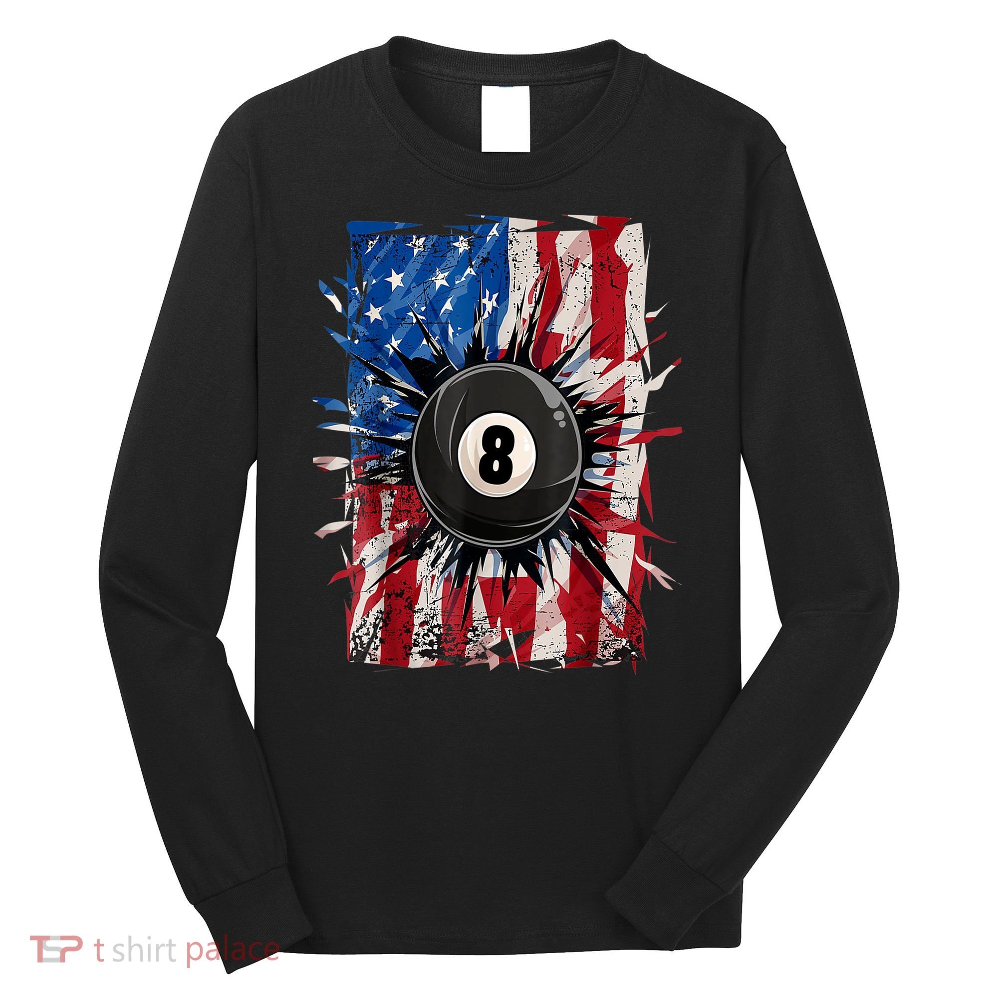 American Flag Pool Snooker Billiards Player 8 Ball Usa Gift Long Sleeve Shirt