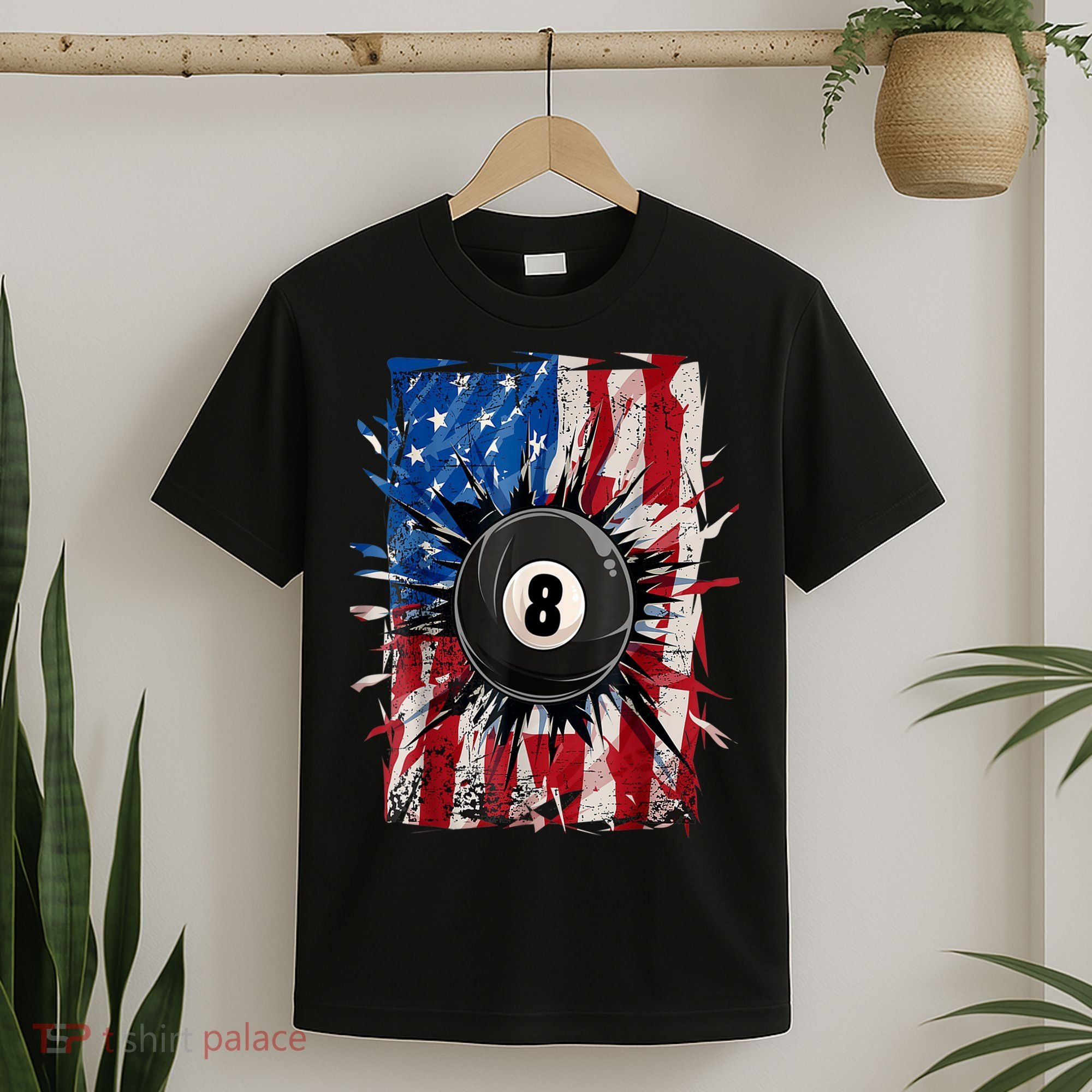 American Flag Pool Snooker Billiards Player 8 Ball Usa Gift T-Shirt