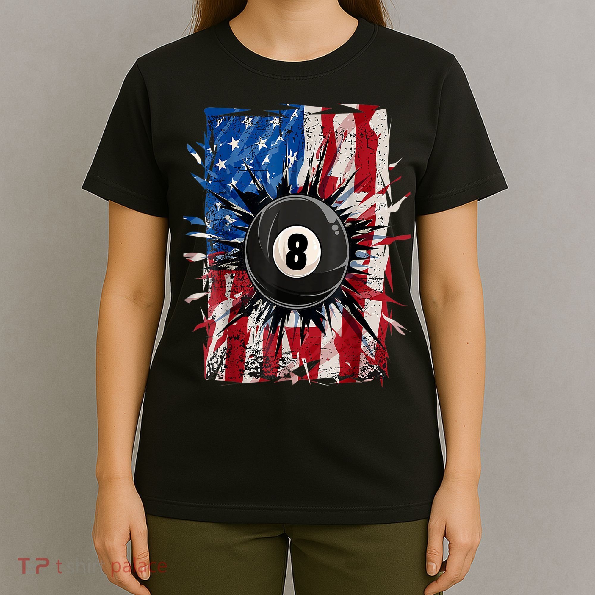 American Flag Pool Snooker Billiards Player 8 Ball Usa Gift T-Shirt