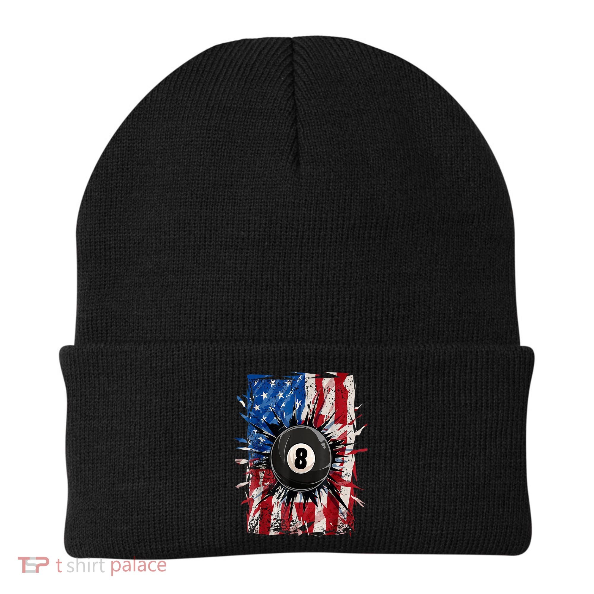 American Flag Pool Snooker Billiards Player 8 Ball Usa Gift Beanie