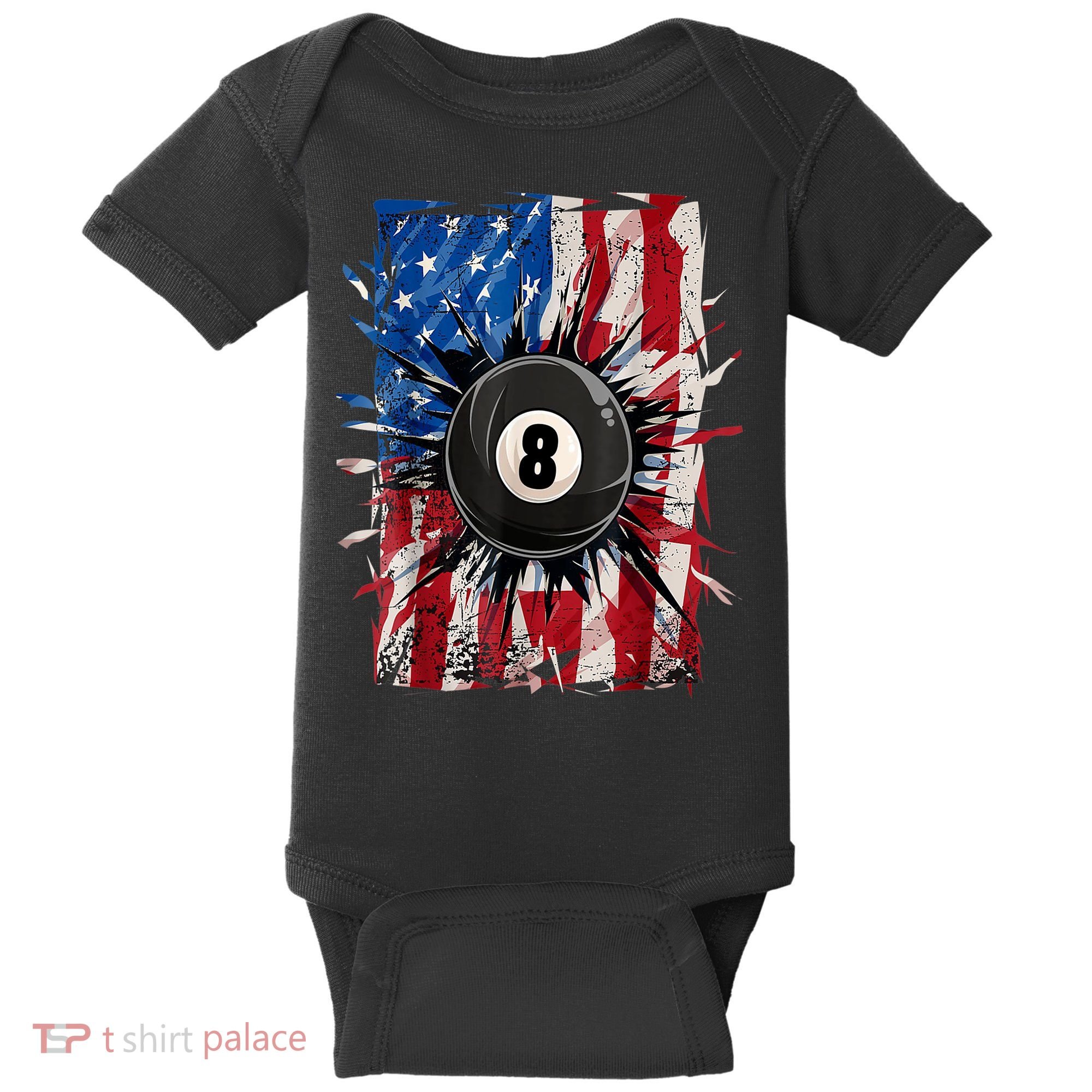 American Flag Pool Snooker Billiards Player 8 Ball Usa Gift Baby Bodysuit