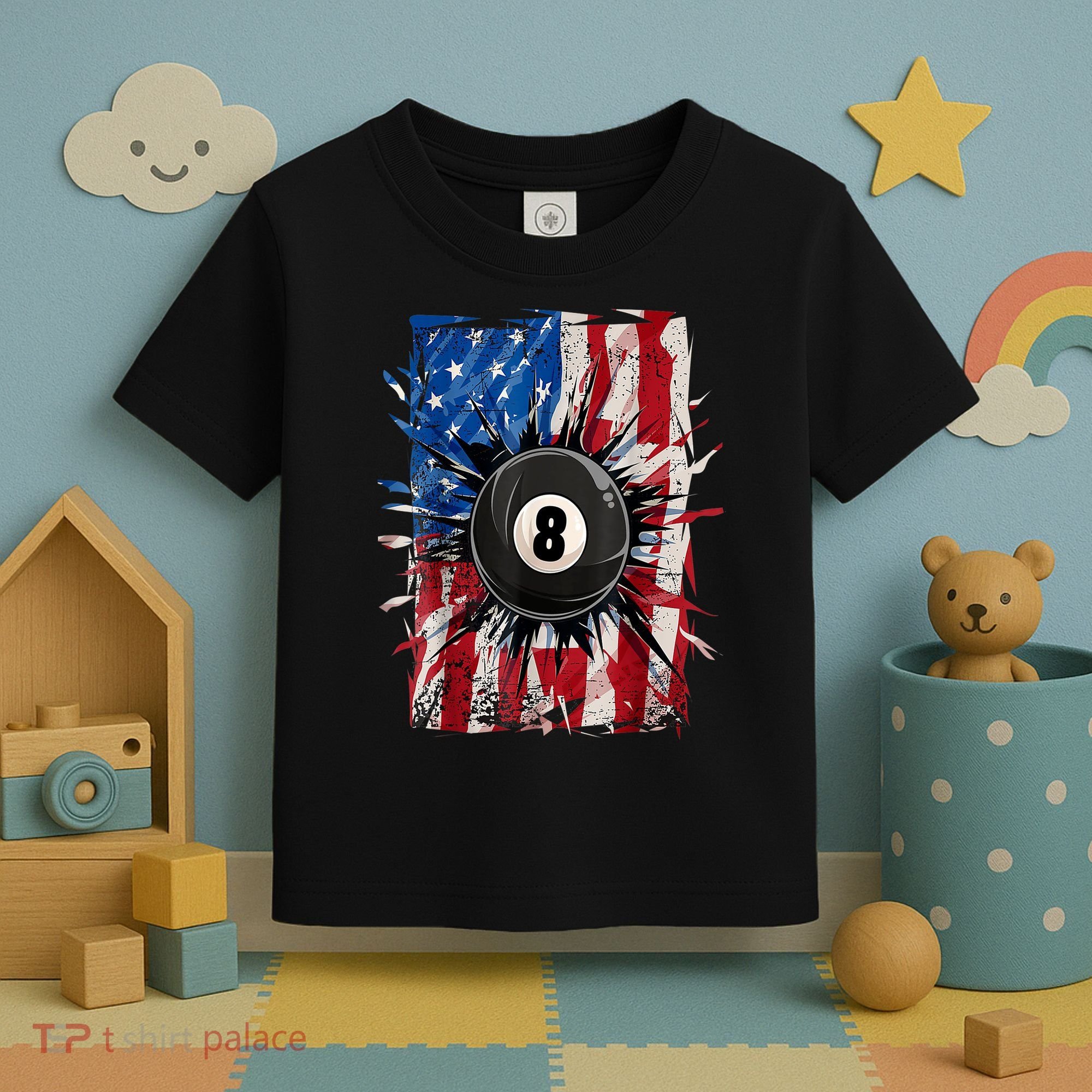 American Flag Pool Snooker Billiards Player 8 Ball Usa Gift Toddler T-Shirt