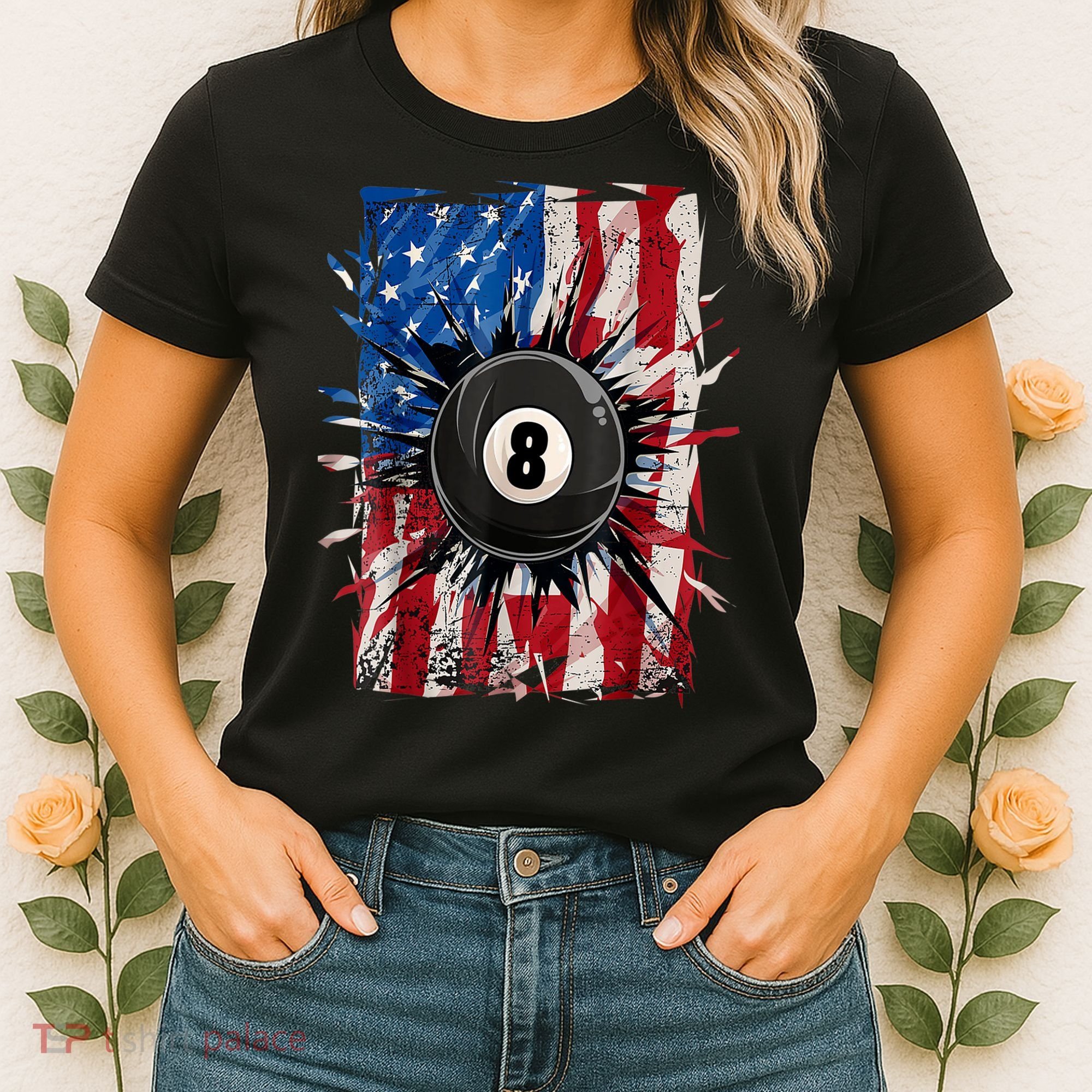 American Flag Pool Snooker Billiards Player 8 Ball Usa Gift Women's T-Shirt