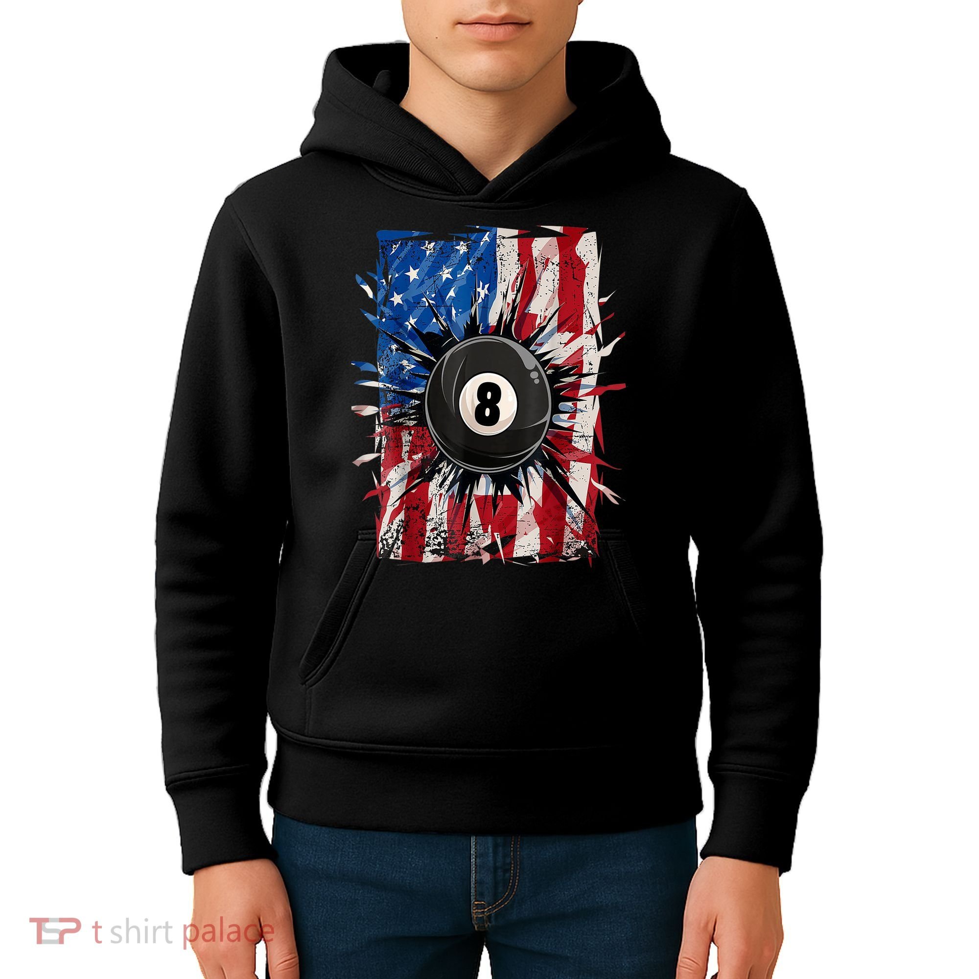 American Flag Pool Snooker Billiards Player 8 Ball Usa Gift Kids Hoodie