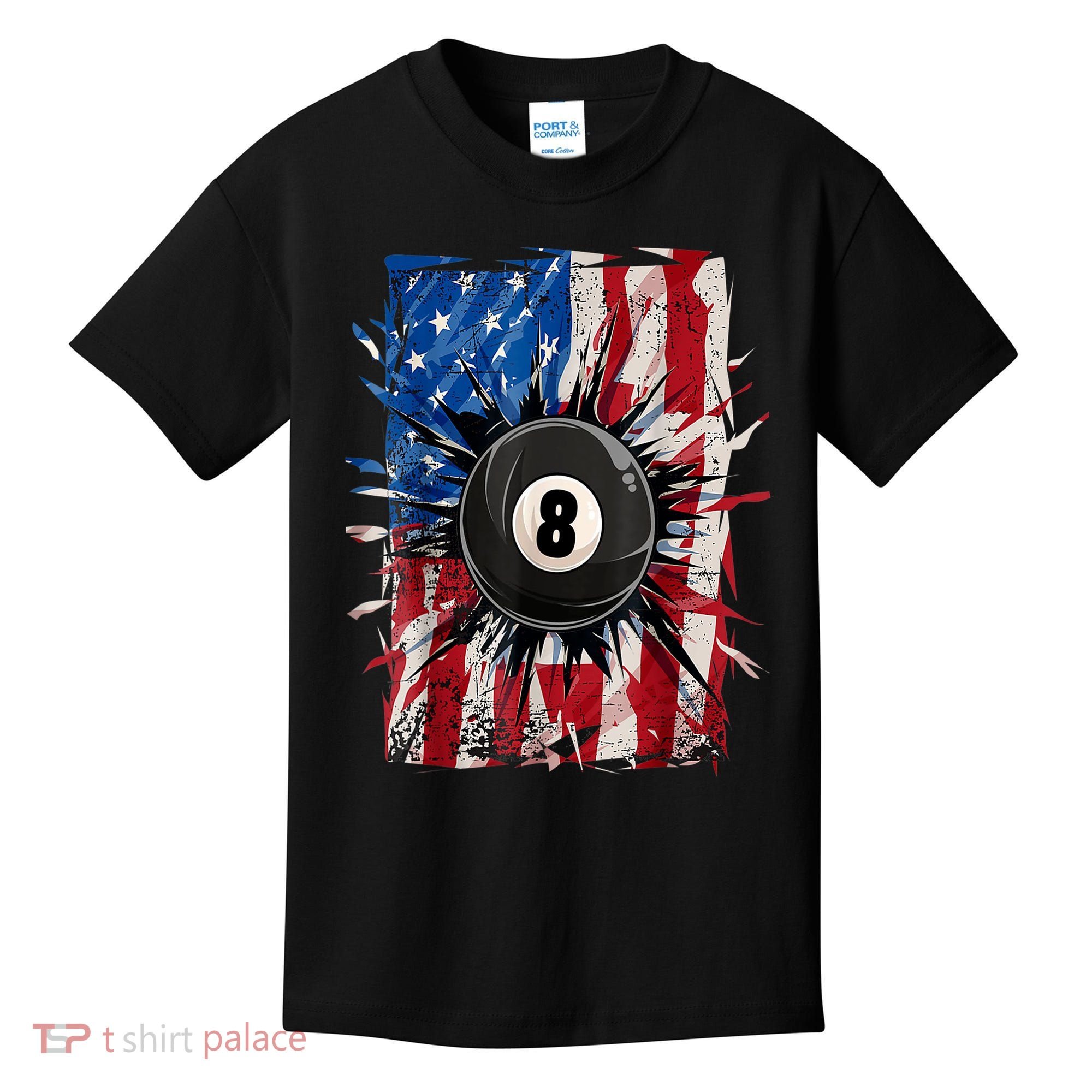 American Flag Pool Snooker Billiards Player 8 Ball Usa Gift Kids T-Shirt