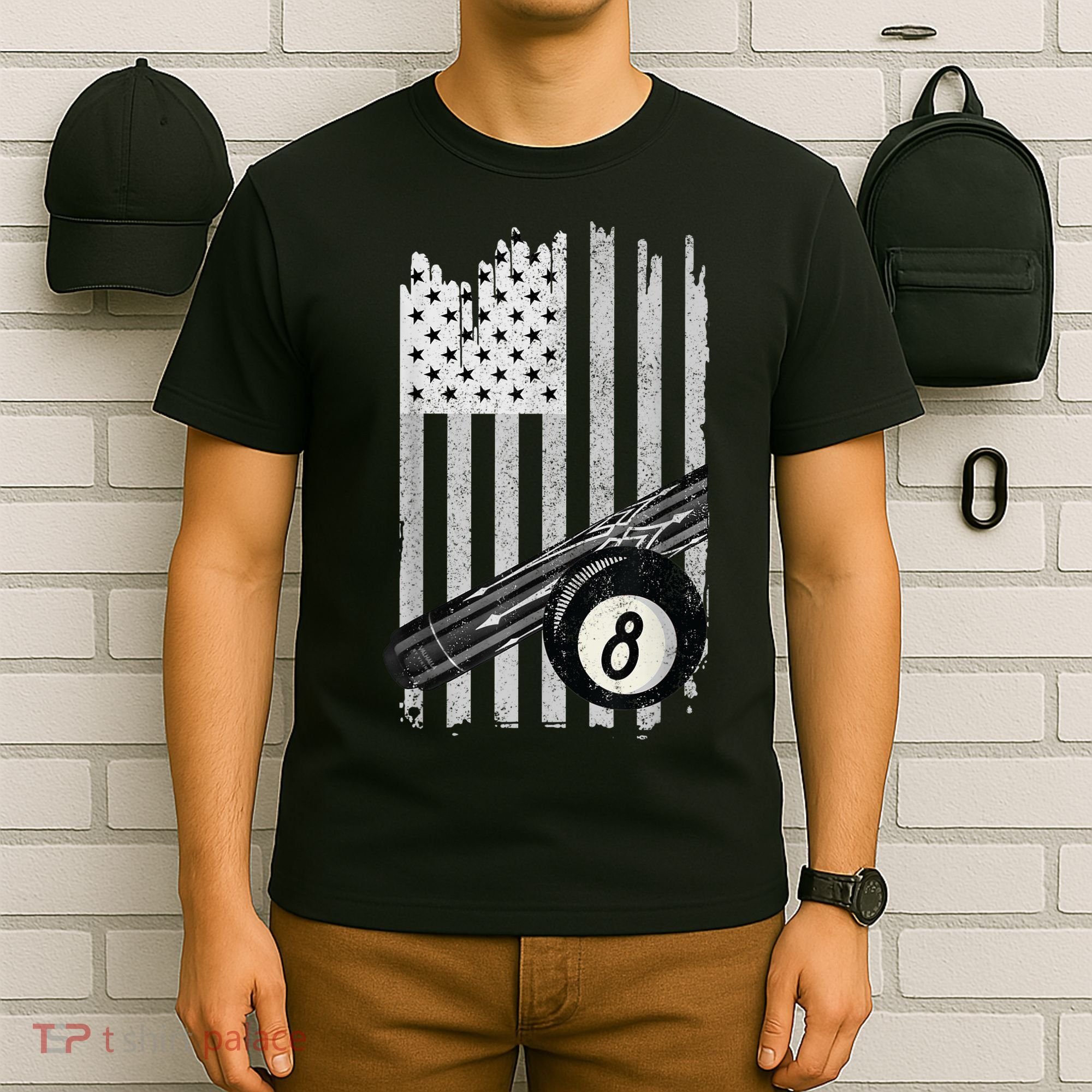 American Flag Pool Table Billiard 8 Ball Wear T-Shirt