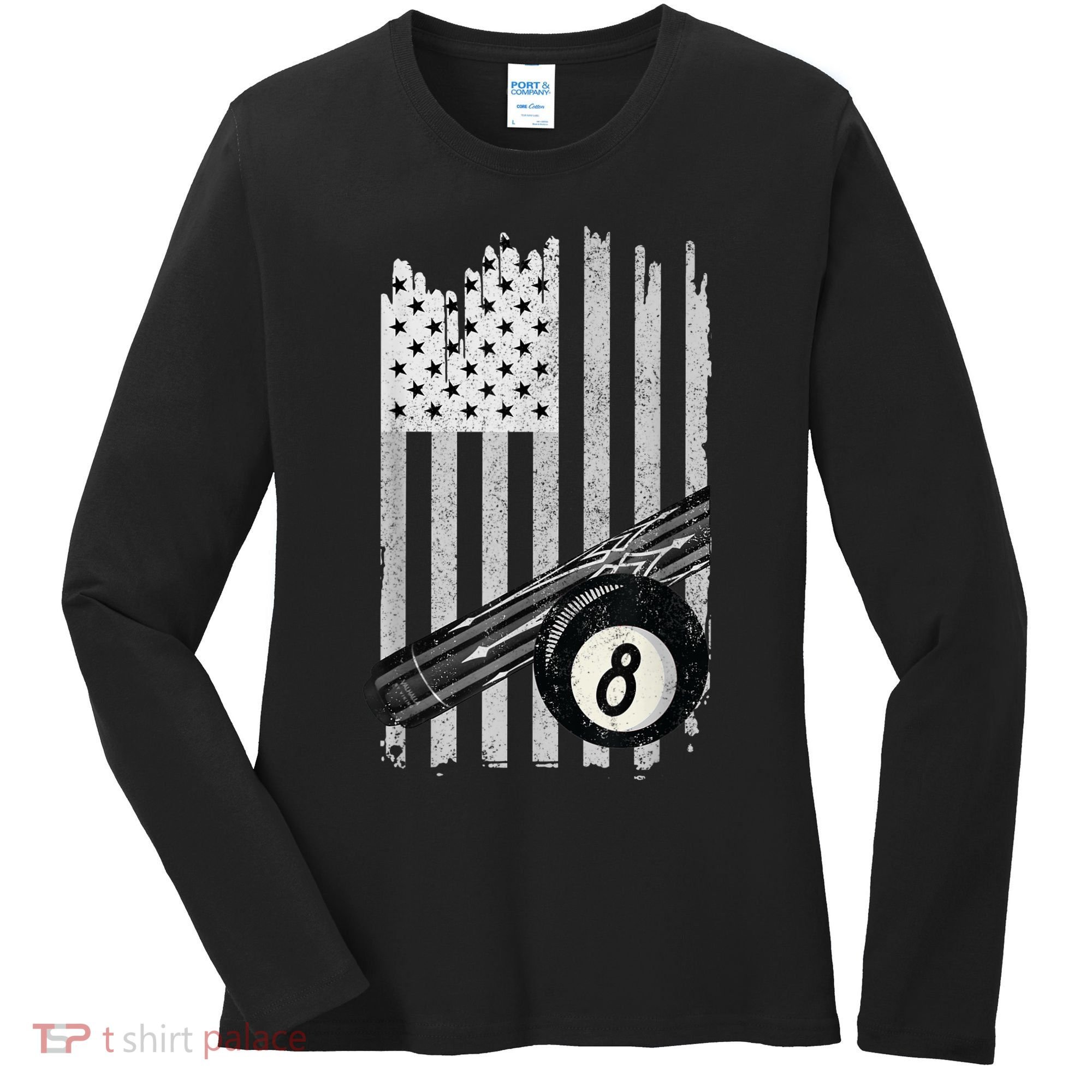 American Flag Pool Table Billiard 8 Ball Wear Women's Long Sleeve Shirt
