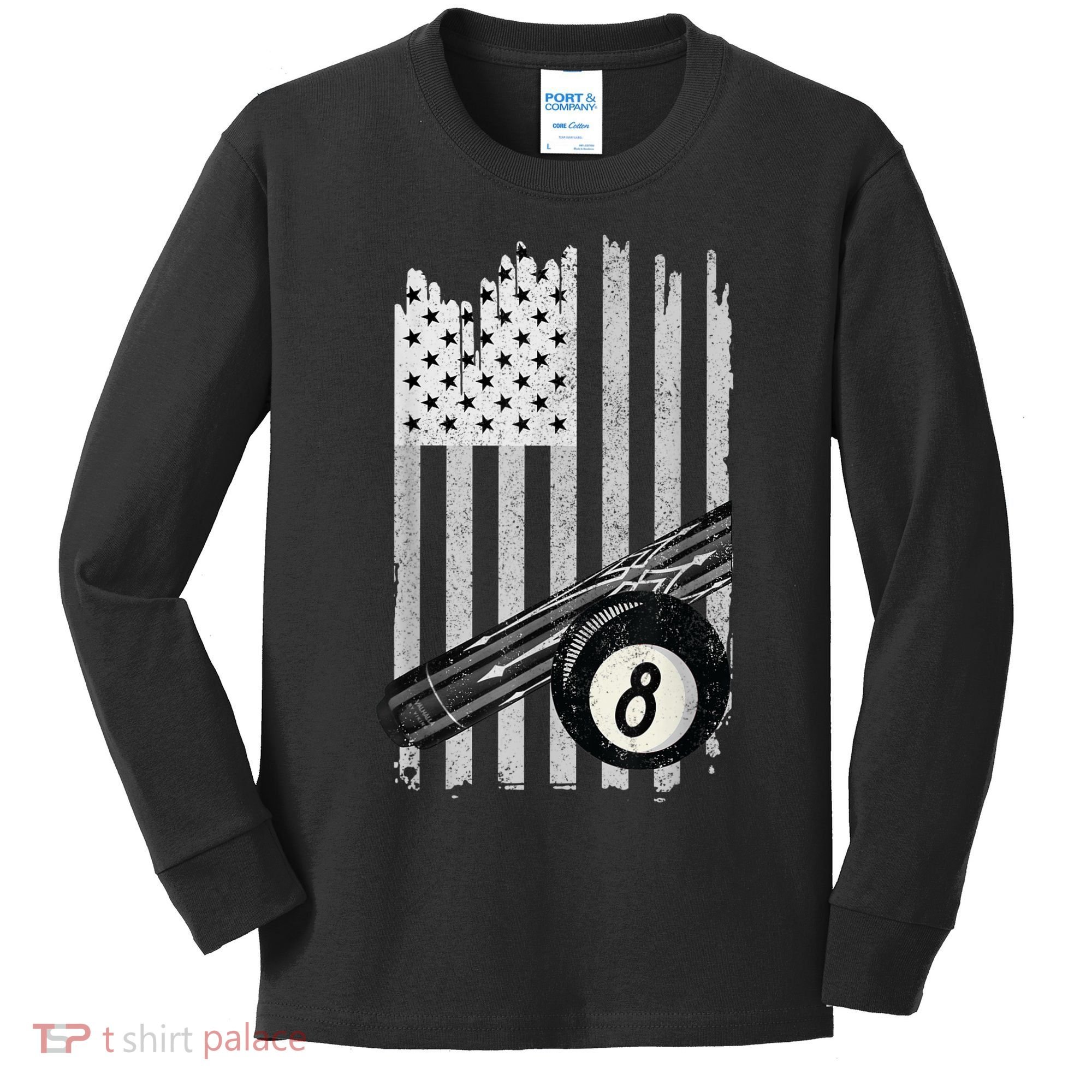 American Flag Pool Table Billiard 8 Ball Wear Kids Long Sleeve Shirt