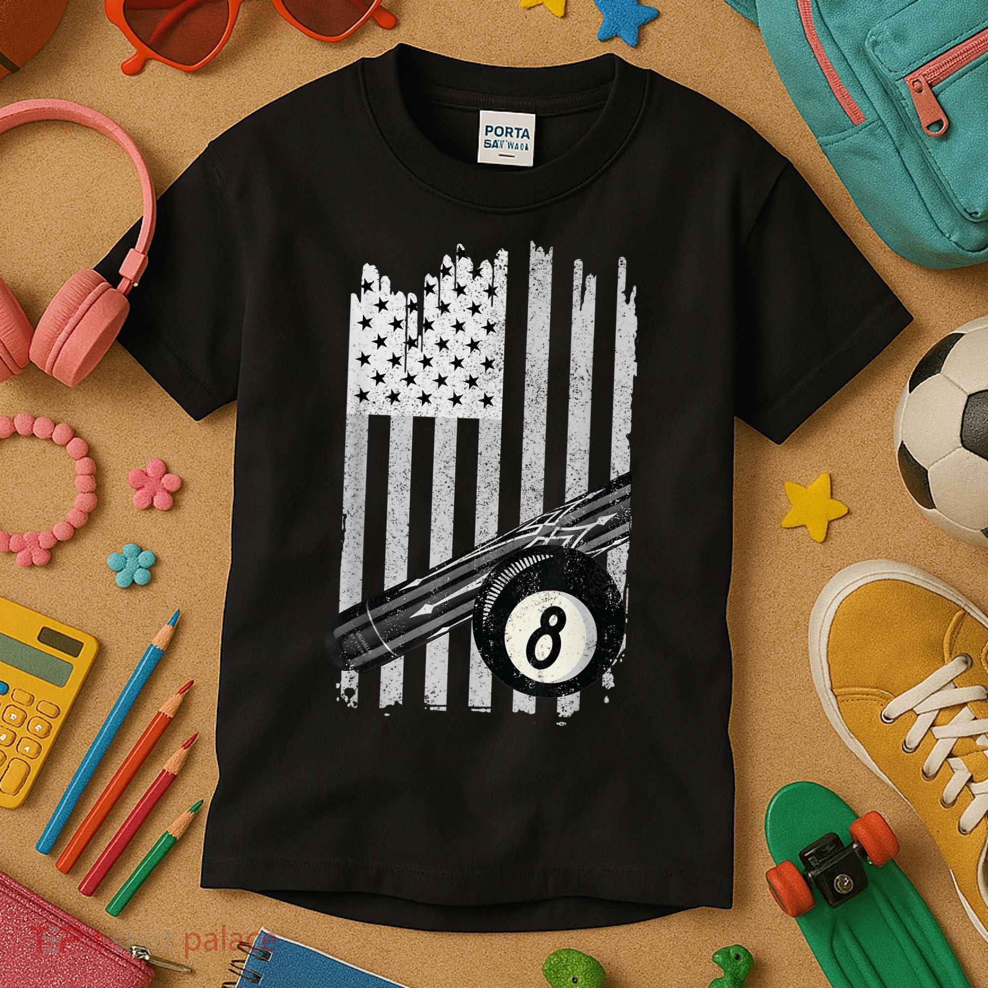 American Flag Pool Table Billiard 8 Ball Wear Kids T-Shirt