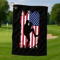 American Flag Pitcher Baseball Apparel Great Gift Baseball Gift Golf Towel thumb 1