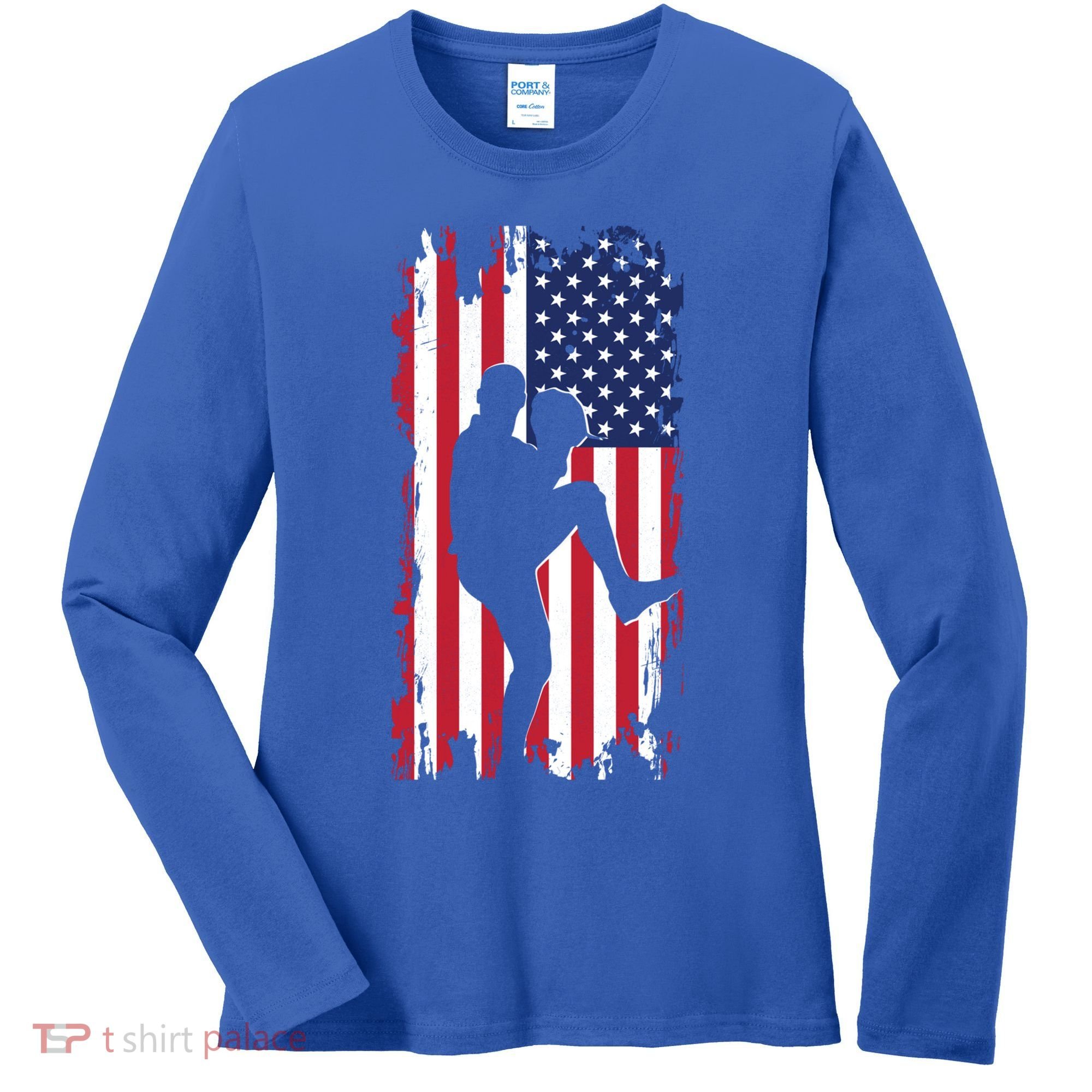 American Flag Pitcher Baseball Apparel Great Gift Baseball Gift Women's Long Sleeve Shirt