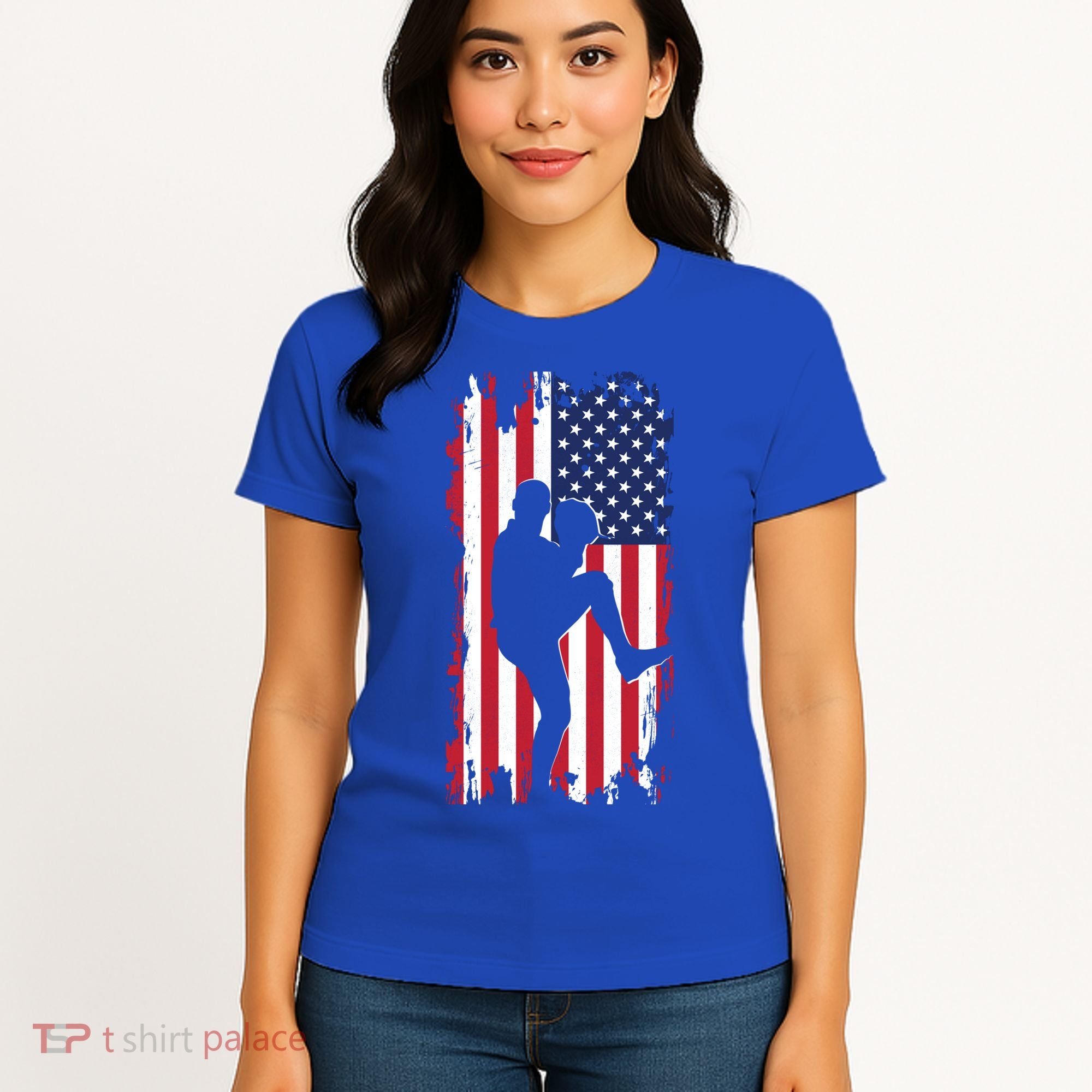 American Flag Pitcher Baseball Apparel Great Gift Baseball Gift Women's T-Shirt