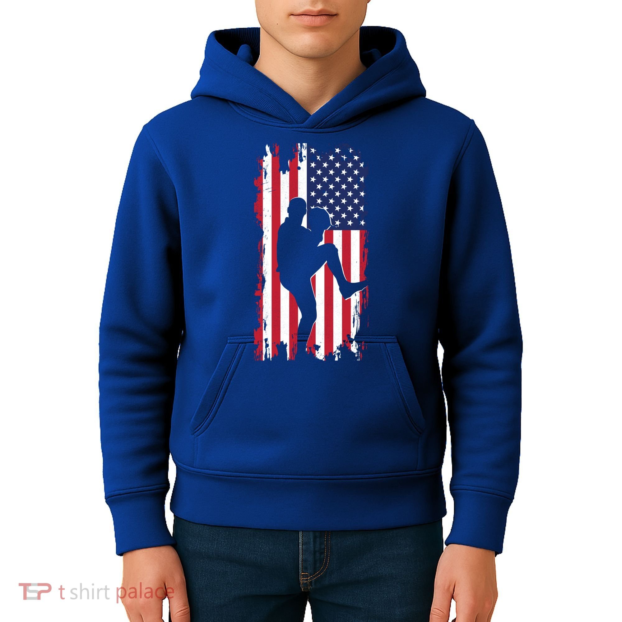 American Flag Pitcher Baseball Apparel Great Gift Baseball Gift Kids Hoodie