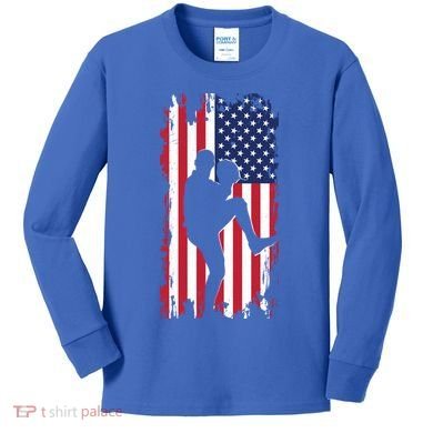 American Flag Pitcher Baseball Apparel Great Gift Baseball Gift Kids Long Sleeve Shirt