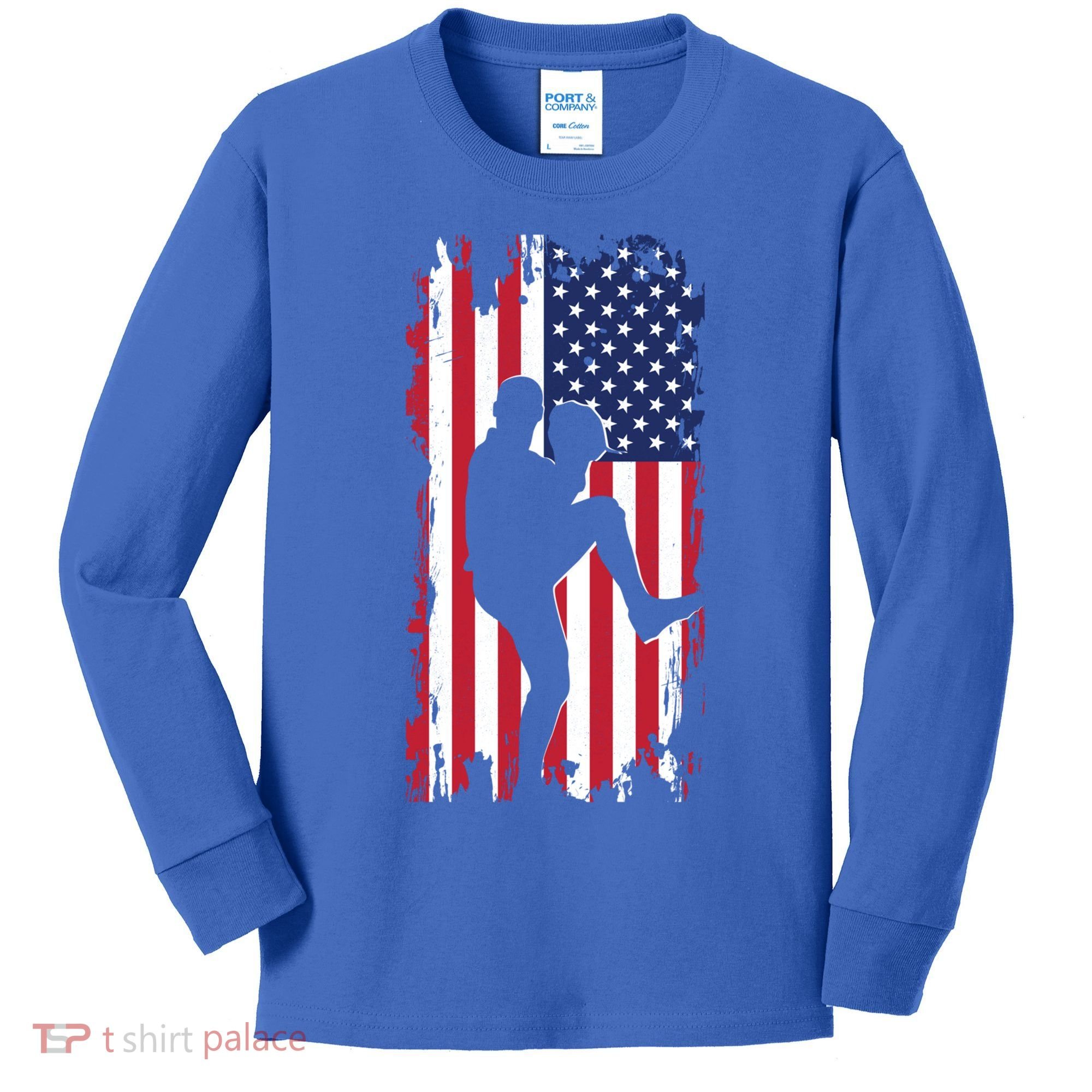 American Flag Pitcher Baseball Apparel Great Gift Baseball Gift Kids Long Sleeve Shirt