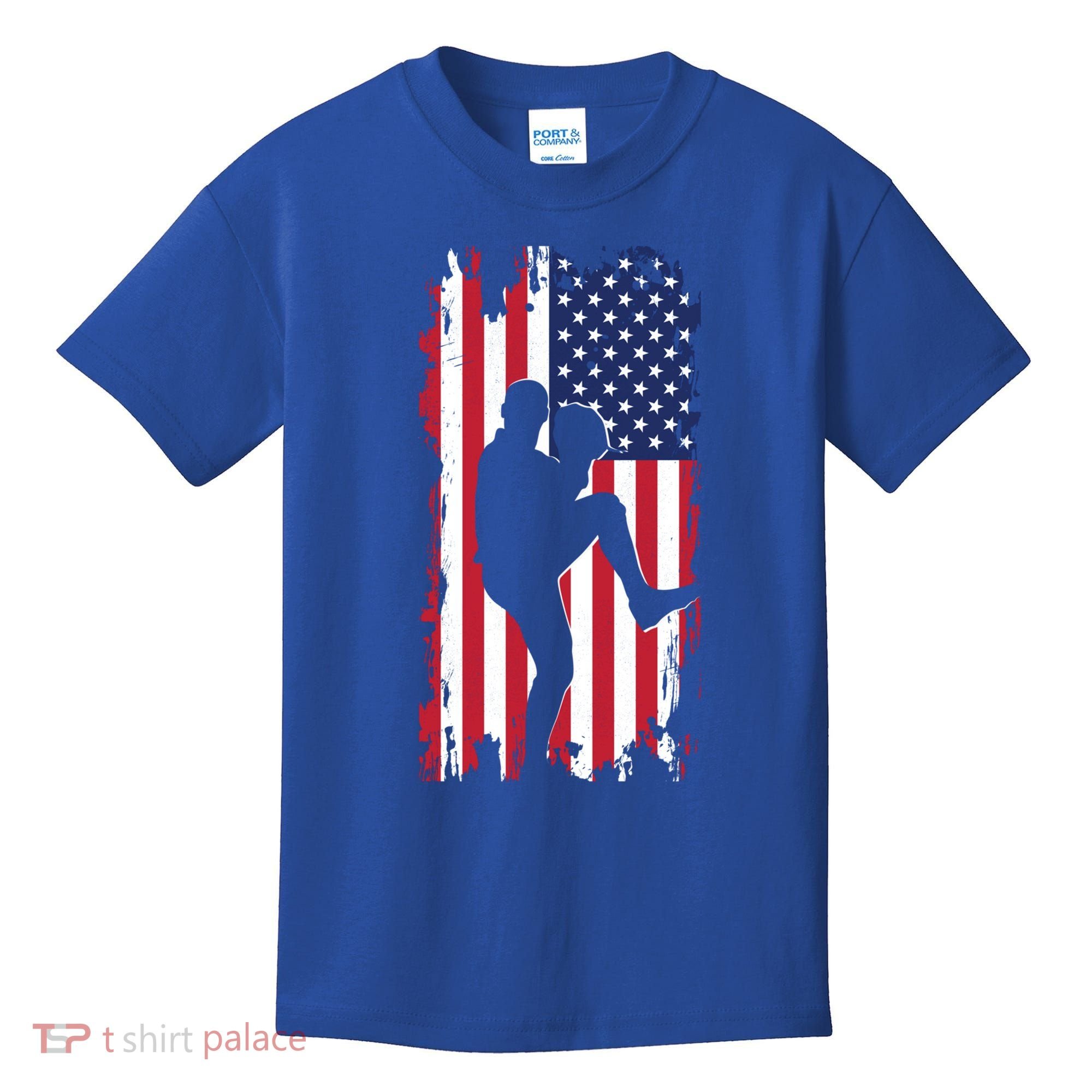 American Flag Pitcher Baseball Apparel Great Gift Baseball Gift Kids T-Shirt