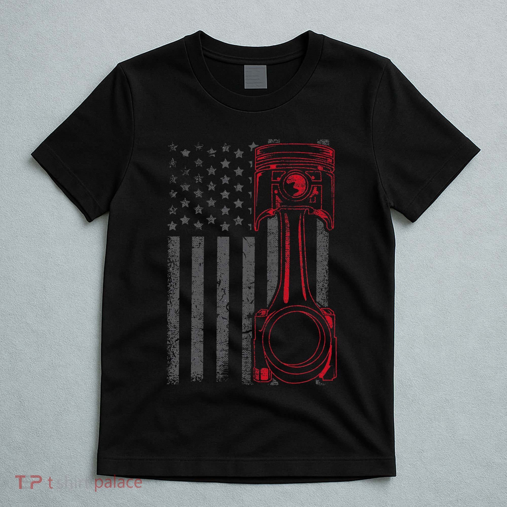American Flag Piston Funny Muscle Car Mechanic Gift T-Shirt