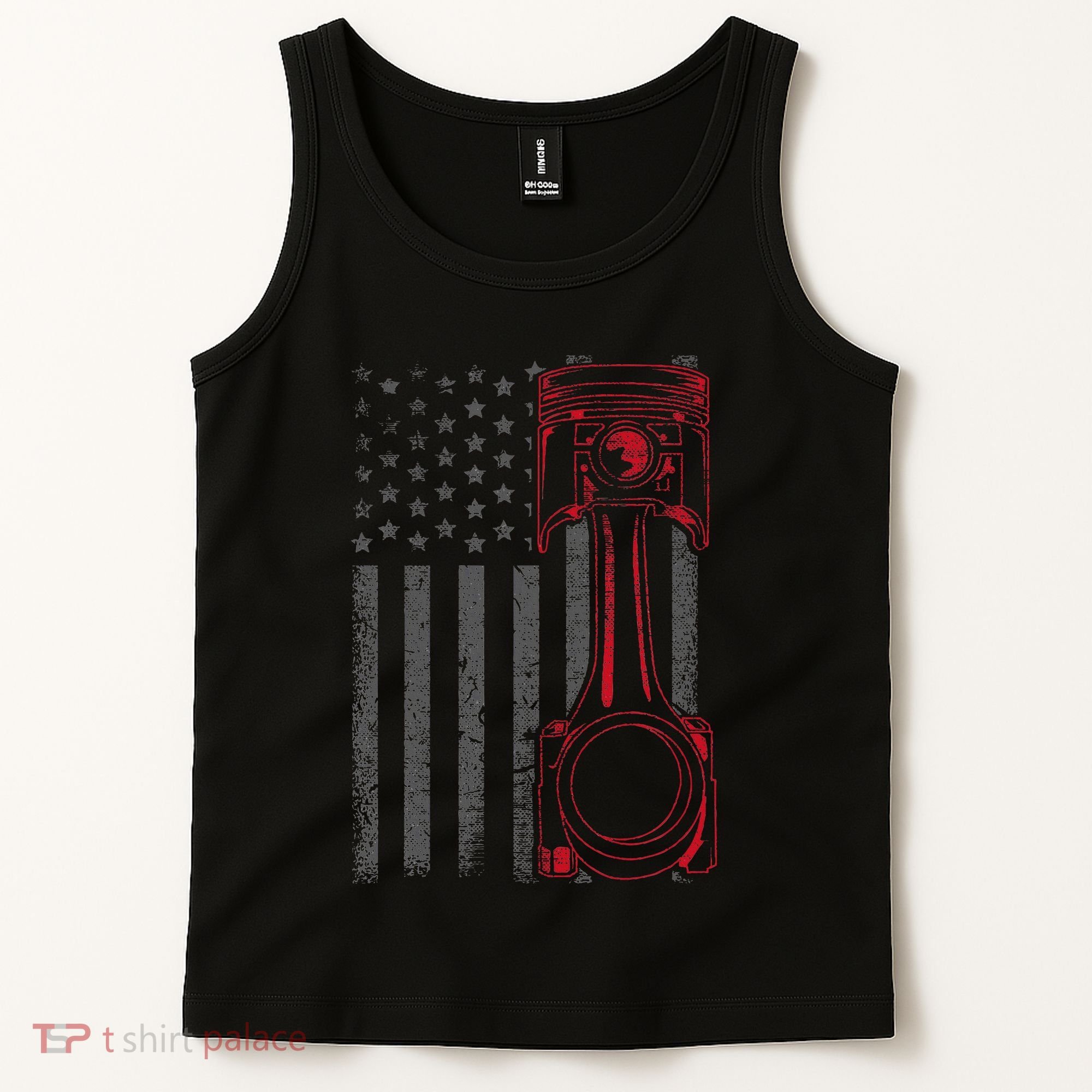 American Flag Piston Funny Muscle Car Mechanic Gift Tank Top