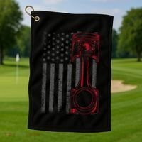 American Flag Piston Funny Muscle Car Mechanic Gift Golf Towel thumb 1