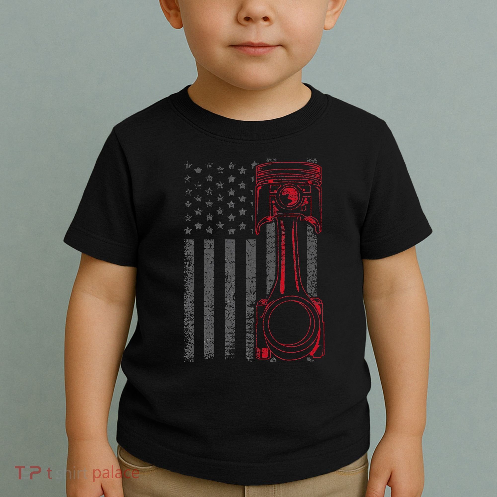 American Flag Piston Funny Muscle Car Mechanic Gift Toddler T-Shirt